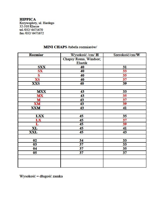 hippica roma rozmiary
